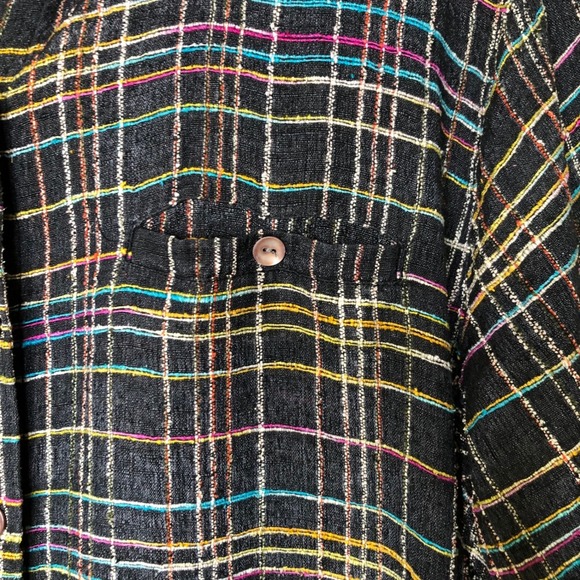 VTG Chico's Design Silk Blend Multicolor Plaid Long Sleeve Button Down Top XL - Picture 7 of 14